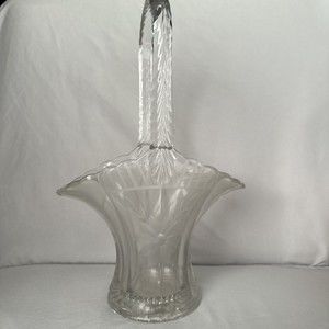 Antique Duncan & Miller Glass Brides Basket 12” Large Feather Handle Vintage